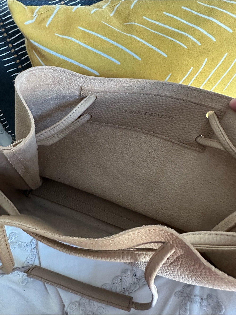 8 Other Reasons - Soft Pebbled Leather Drawstring Tote in Light Tan